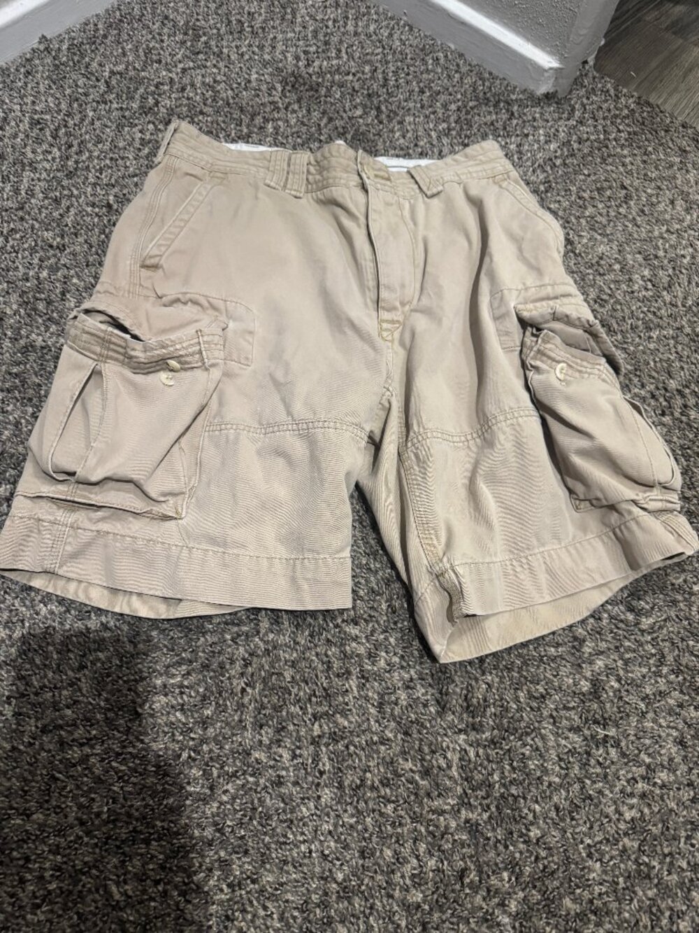 Polo by Ralph Lauren khaki cargo shorts featuring a relaxed fit
